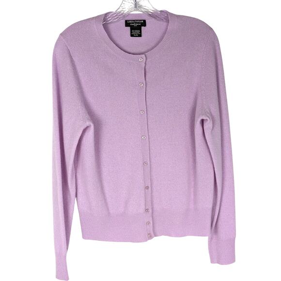Lord & Taylor 100% Cashmere Wmns Cardigan sz Lge Petite  Pre Excellent LilacB38" - Picture 1 of 12